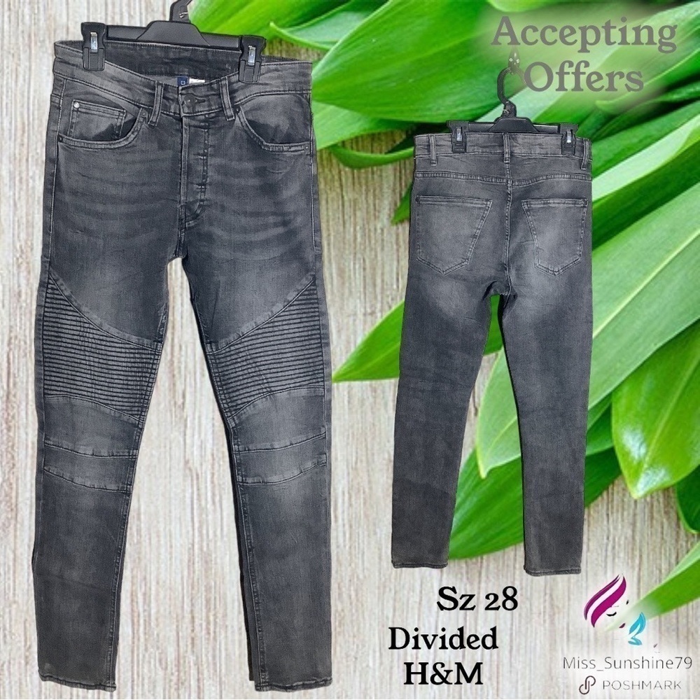 Divided by H&M - Sz 28 - grey moto skinny jeans button closure high rise